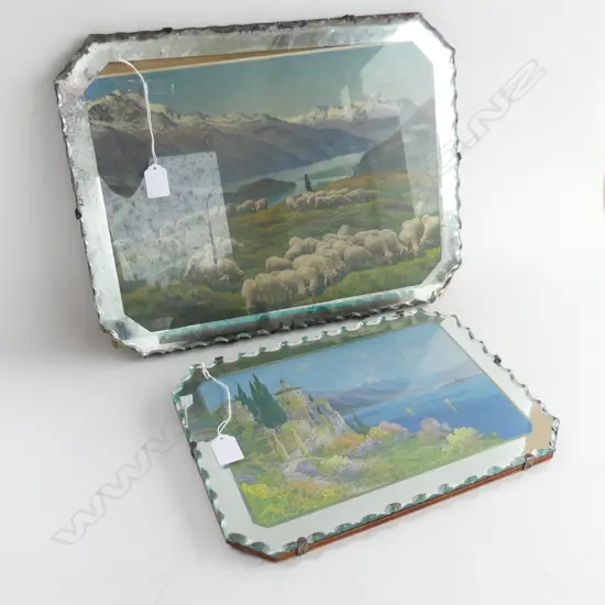 2 VINTAGE PICTURE MIRRORS; LANDSCAPES w. LAKES 355x460mm