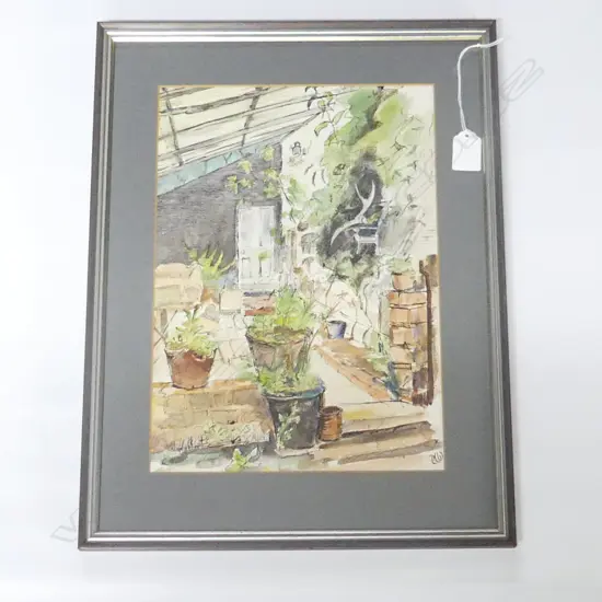 WATERCOLOUR & INK INTERIOR COURTYARD INITIALLED 330x240mm