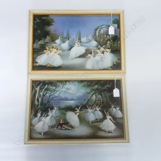 2 RETRO FRAMED BALLET PRINTS; GISELLE & L'AIGION  365 X 240MM