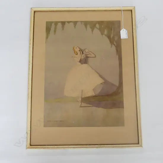FRAMED BALLET PRINT 'TATIANA RIABOUCHINSKA IN LES SYLPHIDES' BY EVE M.S. GUTHRIE 265 X 375MM