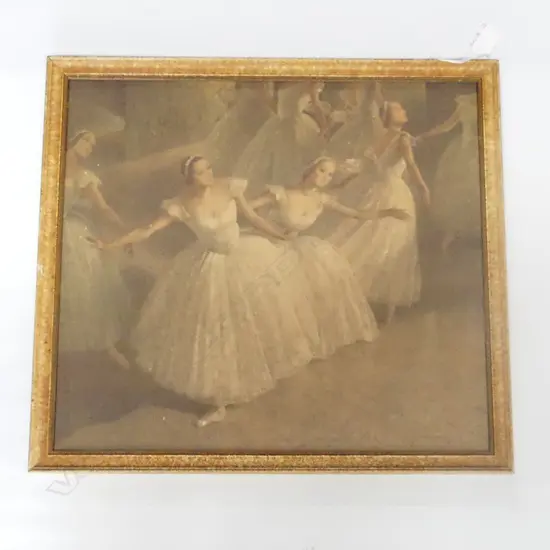 RETRO FRAMED BALLET PRINT; LES SLYPHIDES BY DARYL LINDSAY 390 X 360MM