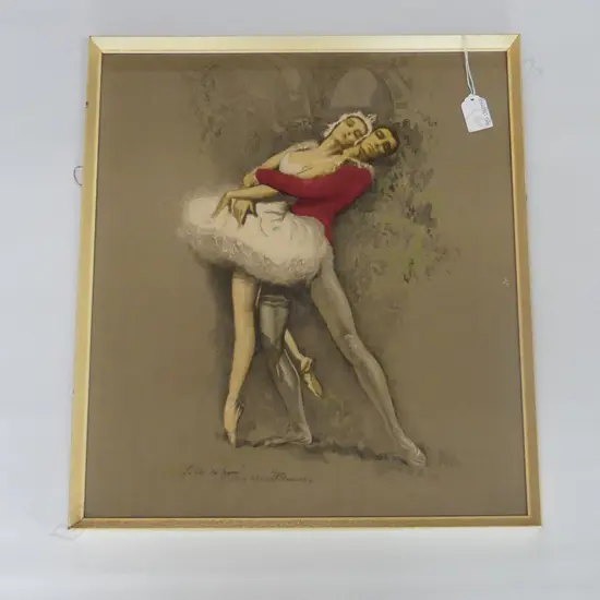 RETRO FRAMED BALLET PRINT; SCENE FROM SWAN LAKE 390 X 450MM