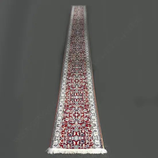 MACHINE KNOTTED RUNNER showing wear 7500x660mm