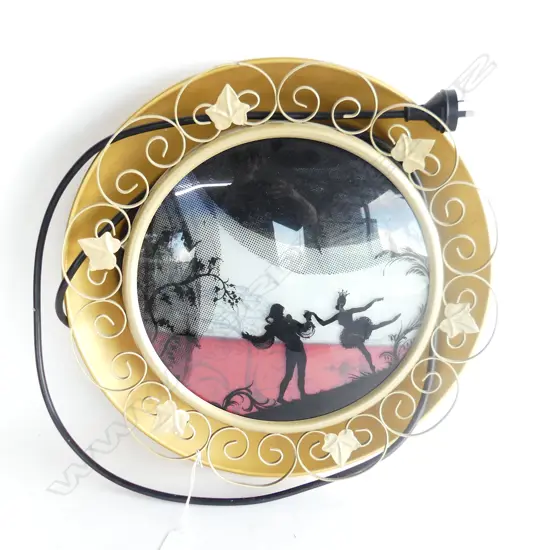 VINTAGE CONVEX BALLERINA SILHOUETTE WALL LIGHT - GOLD PAINTED METAL FRAME & BACK DIA 420MM