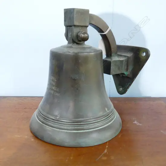 BRONZE SHIPS BELL - 'METAL FROM H.M.S. TIGER JUTLAND 1916' H.220mm