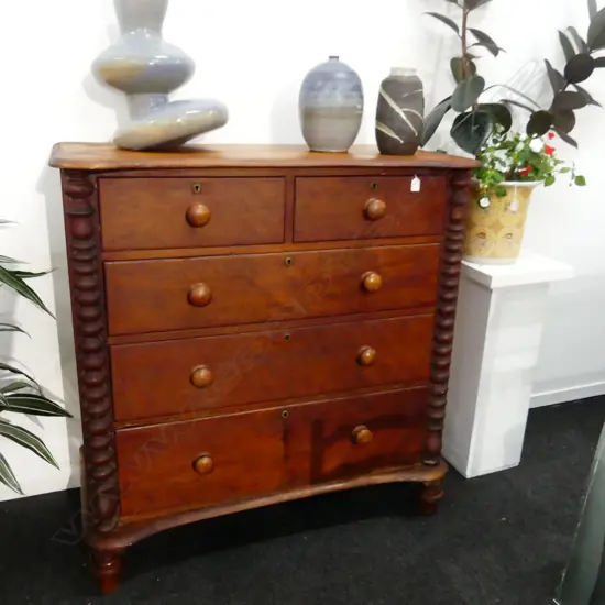 COLONIAL KAURI CHEST w. TURNED COLUMN DESIGN 1170x545x1200mm