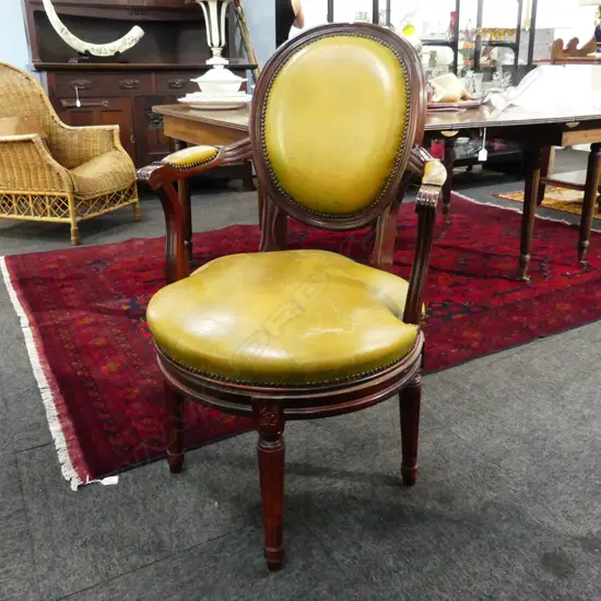 FRENCH STYLE MUSTARD LEATHER SWIVEL CHAIR