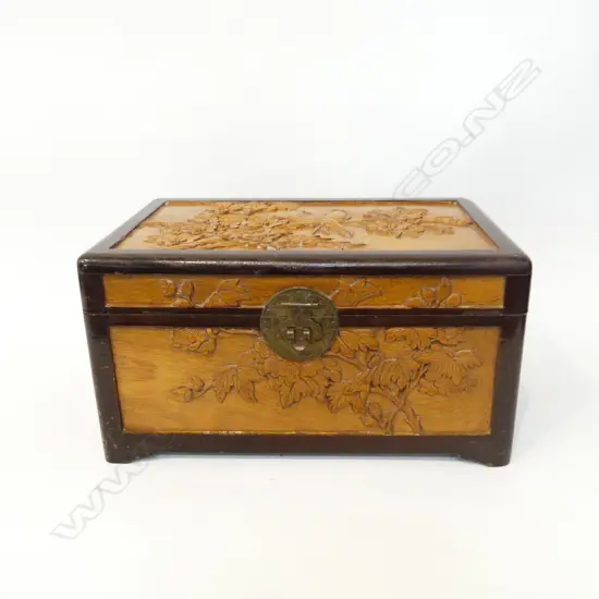 CARVED WOODEN BOX WITH BIRD DESIGN  300 X 190MM