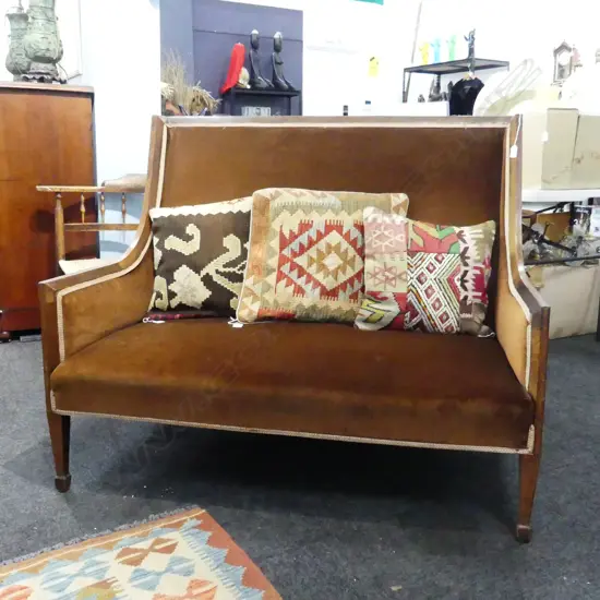 VINTAGE HIGH BACK SOFA IN BROWN VELVET 1200x660x1000mm