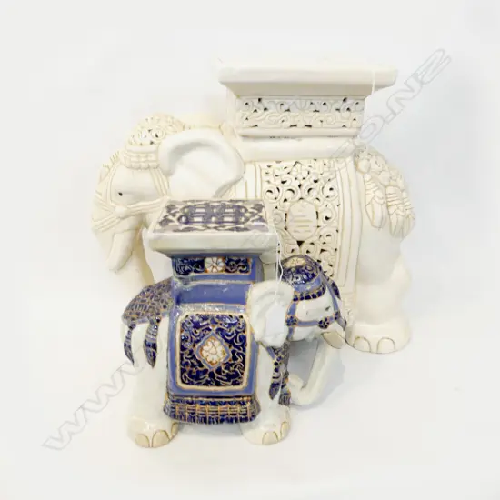2 CERAMIC  ELEPHANT POT STANDS, H.  450 & 290MM