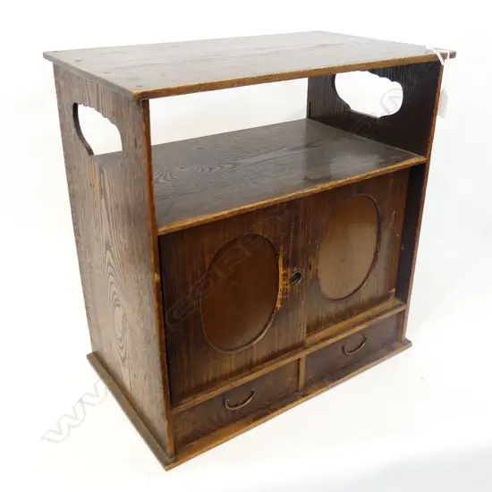 SMALL OLD JAPANESE COLLECTOR'S CHEST w pr doors & pr drawers H.445mm.