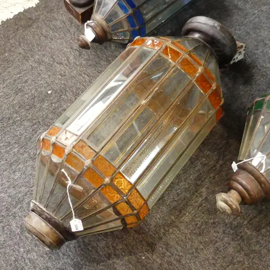 LG VINTAGE LEADLIGHT LIGHT FITTING WITH DECORATIVE AMBER GLASS TRIM H, 700MM