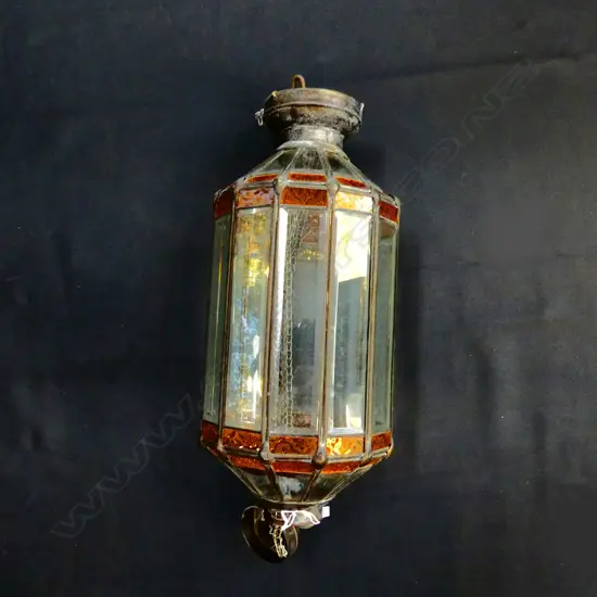 VINTAGE LEADLIGHT LIGHT FITTING WITH DECORATIVE AMBER GLASS TRIM H. 550MM