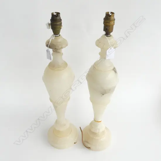 PAIR TALL (H.45CM) MARBLE ELECTRIC LAMPBASES ONE REPAIRED