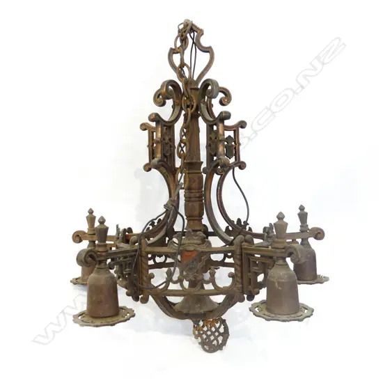 VINTAGE 5 ARM SPANISH COLONIAL STYLE CHANDELIER LIGHT FITTING H.550 / 500mm dia