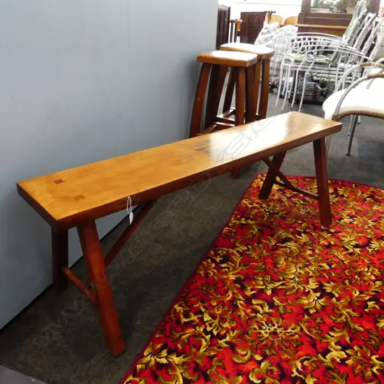 WOODEN BENCH w. 'MILNE & CHOYCE' STENCIL L.1430mm