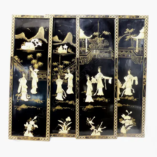 4 ASIAN BLACK LACQUER PANELS 920x310mm
