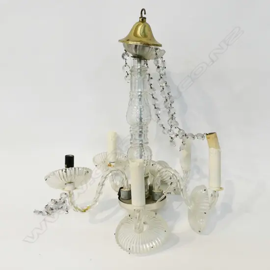 5 LIGHT PRESSED GLASS CHANDELIER H.350 / 400mm dia  FAULTS