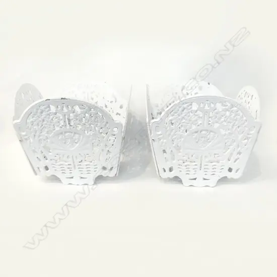 2 WHITE PAINTED SQUARE METAL PLANT POT HOLDERS 330x300mm