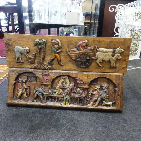 2 CARVED WOODEN ITALIAN WALL PANELS BY LONGONI GIORGIO 260x1920mm