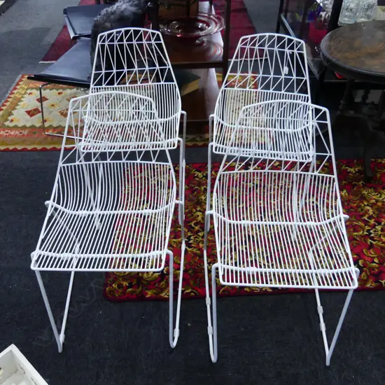 4 WHITE WIRE FRAME CHAIRS