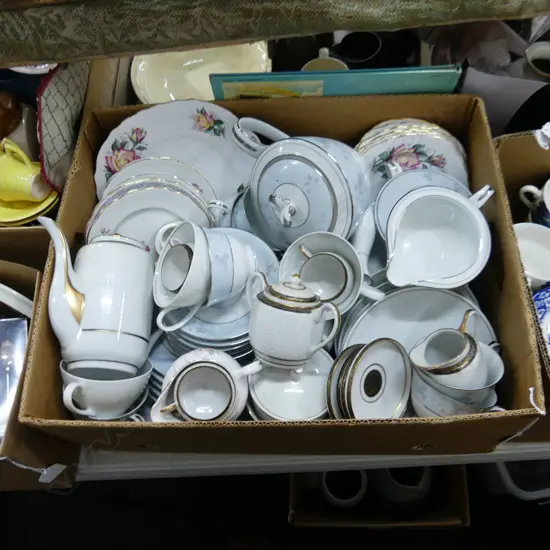 BOX LOT 2 NORITAKE TEA SETS; BALBOA & WINDRIFT + ASST. CHINA
