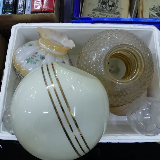 BOX LOT ASST. VINTAGE GLASS LIGHT SHADES