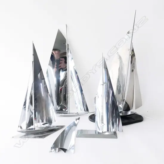 4 INCOMPLETE ART DECO CHROME YACHTS, PLUS 2 SPARE SALES, H. 320-480mm