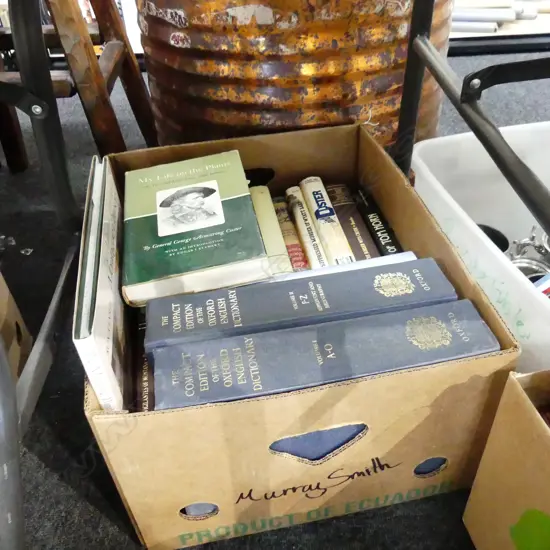 BOX LOT ASST. BOOKS; AMERICAN WILD WEST, OXFORD ENGLISH DICTIONARIES