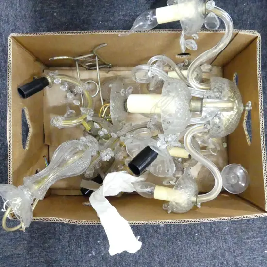 BOX LOT 2 CRYSTAL CHANDELIERS; 3 ARM & 10 ARM / 5 LIGHT