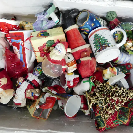 BOX LOT ASST. XMAS CERAMICS ETC