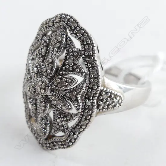 ART NOUVEAU 925 SILVER RING SET WITH NATURAL DIAMONDS
