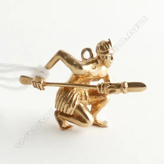 14CT GOLD CHARM MAORI WARRIOR W TAIAHA 4.6gm