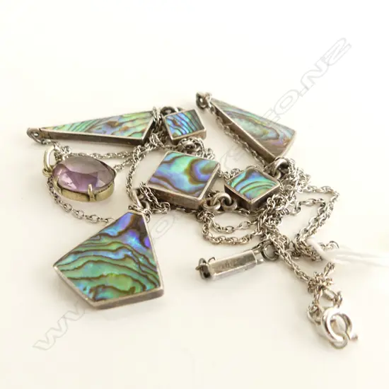STG SILVER & PAUA SHELL NECKLACE + STG CHAIN WITH GEM STONE