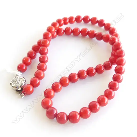 RED CORAL (COLOUR ENHANCED) UNIFORM BEADED NECKLACE 45CM