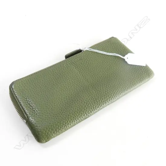 GREEN LEATHER OROTON ZIP AROUND WALLET W.215mm