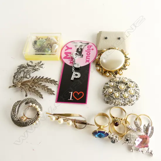 BAG ASST COSTUME JEWELLERY RINGS, BROOCHES & EARRINGS 
