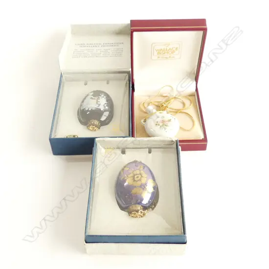 2 BOXED LORD NELSON POTTTERY POMANDER PENDANTS & CHAINS + ONE OTHER 
