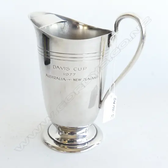 SILVER PLATE ART DECO SHAPED JUG 'DAVIS CUP AUSTRALIAN V NZ'