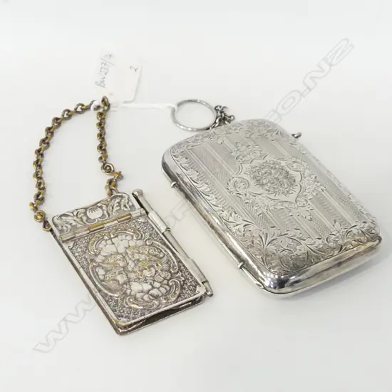 2 SILVER PLATE PCES; CARD CASE PURSE & DANCE CARD CASE w. PENCIL