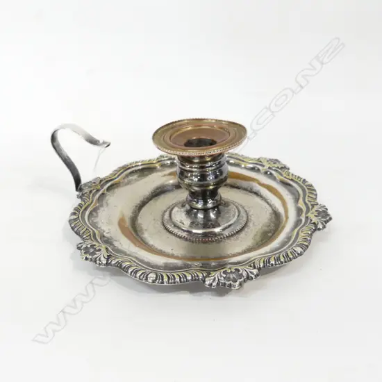 SILVER OVER COPPER CHAMBERSTICK CANDLE HOLDER 175mm dia