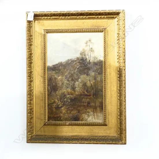 T. W. ALLEN ENGLISH LANDSCAPE, OIL ON CANVAS 1889 GILT FRAME 345x220mm