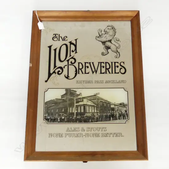 NOVELTY MIRROR 'THE LION BREWERIES - KHYBER PASS AUCKLAND' 670x490mm