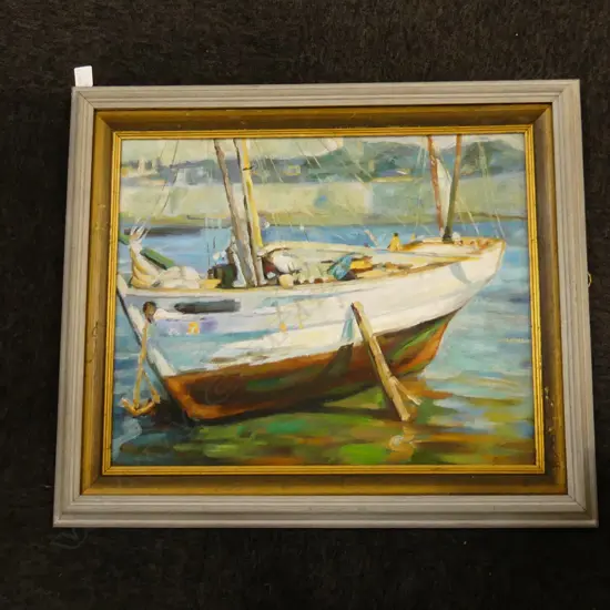 ARTIST UNKNOWN; SAIL BOAT OIL ON BOARD 430x540mm