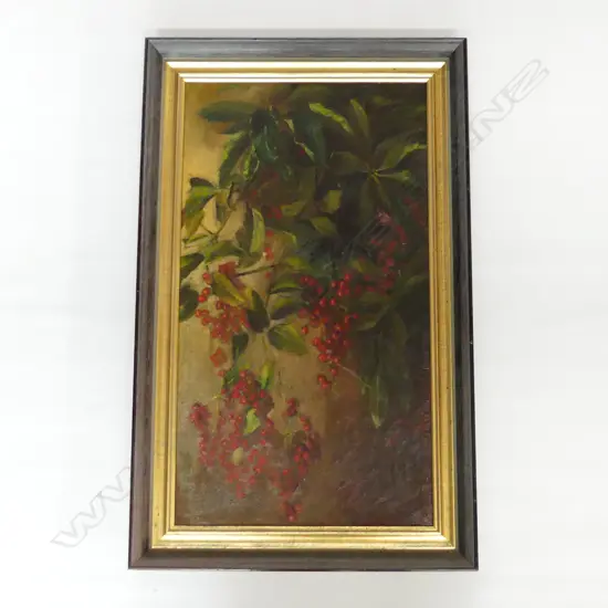ARTIST UKNOWN RED BERRIES OIL ON CANVAS 555x310mm