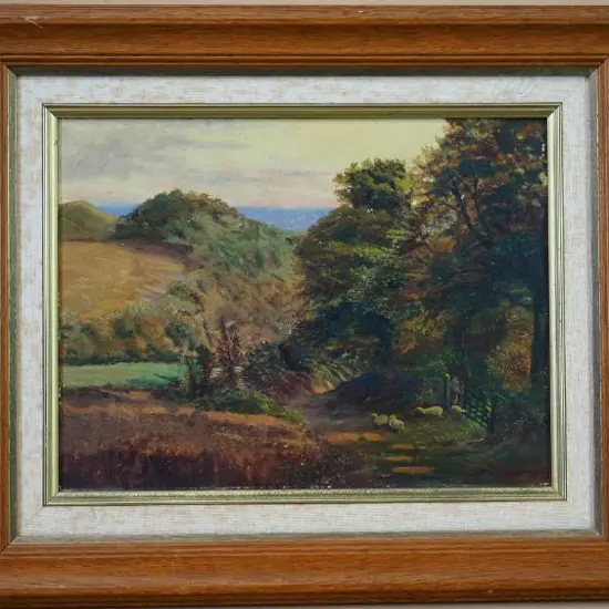 UNKNOWN NZ ARTIST, FARMLAND WITH SHEEP (EARLY 20thC), OIL ON BOARD 240mm x 320mm
