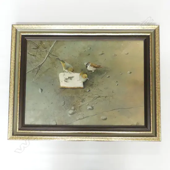 JOHN HOLMES OIL 'THE PECKING ORDER' Signed 1984. 385 540mm.