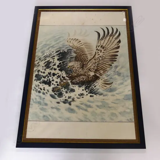 ORIENTAL LGE W/C EAGLE ALIGHTING ABOVE STREAM 1150 x 820mm