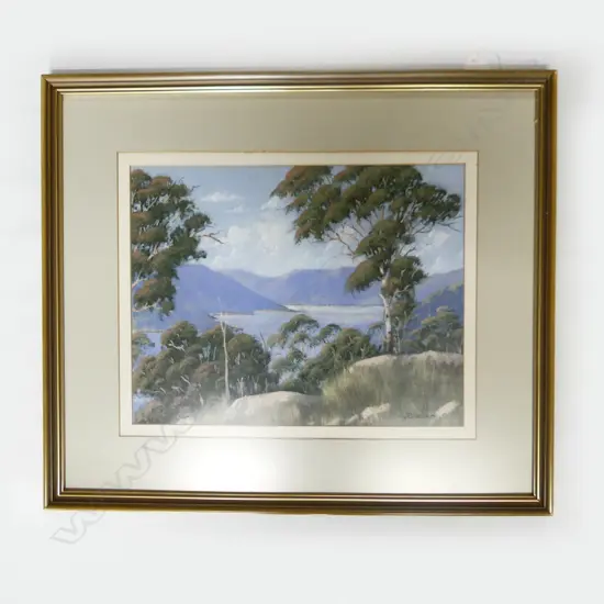 J.B. HASLAM OIL ON BOARD 'TALLOWA DAM N.S.W' 270 x 370mm (Australian artist)