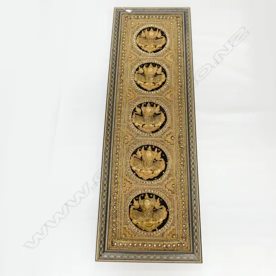 LG FRAMED THAI EMBROIDERY w. 5 PANEL DESIGN 1450x465mm overall